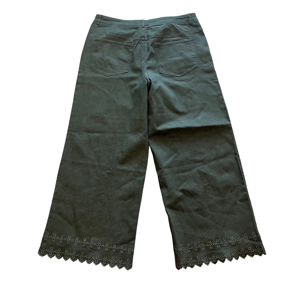 Entro Olive Green Eyelet Hem Wide Leg Jeans Plus Size 1X Scalloped Edge VV1568 - Picture 4 of 9